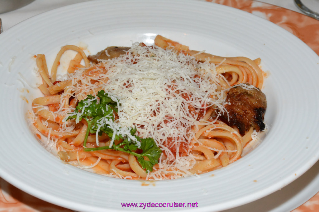 216: Carnival Sunshine Cruise, MDR Dinner 1, Linguini with Italian Sausage, Bell Peppers, and Mushrooms (as a starter)