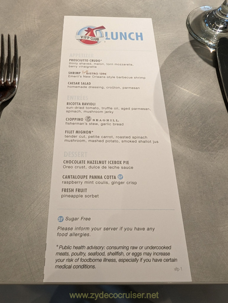 022: Carnival Venezia Transatlantic Cruise, The menu