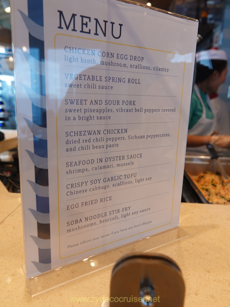 053: Carnival Venezia Transatlantic Cruise, Sea Day 4, Seafood Shack Chinese Lunch Buffet Menu (varies) #carnivalvenezia #zydecocruiser