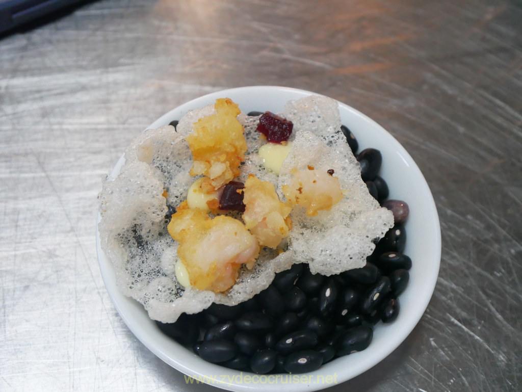 Carnival Venezia Chef's Table: shrimp cracker, beetroot, popcorn shrimp, garlic aioli