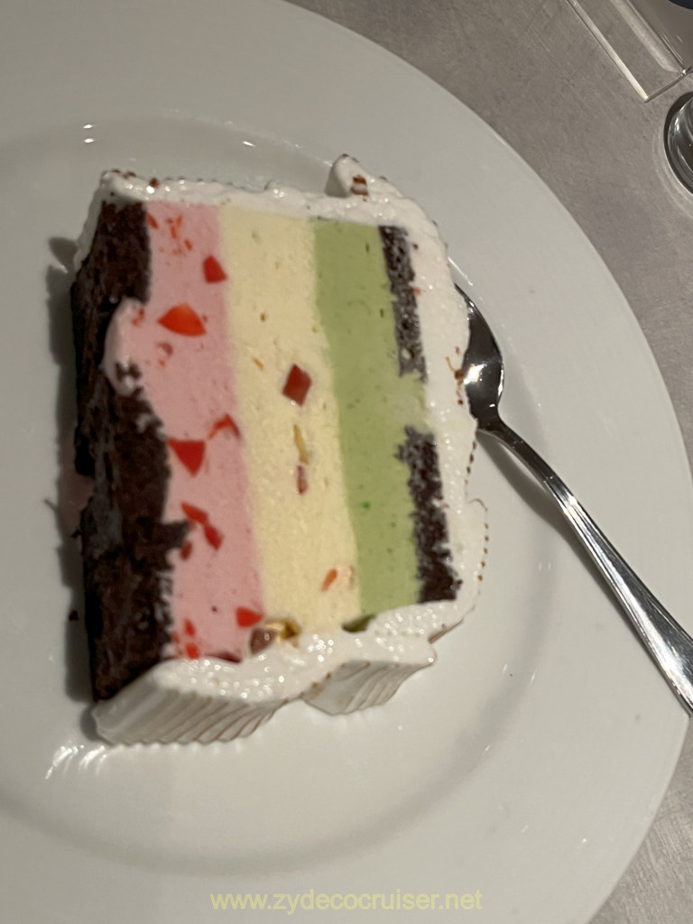 041: Carnival Venezia Transatlantic Cruise, Sea Day 9, MDR Dinner, Spumoni Cassata