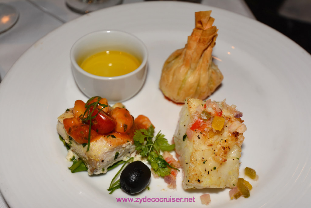 009: Carnival Vista Transatlantic Cruise, Sea Day 2, Diamond Luncheon, Duet of Sea Bass and Mahi