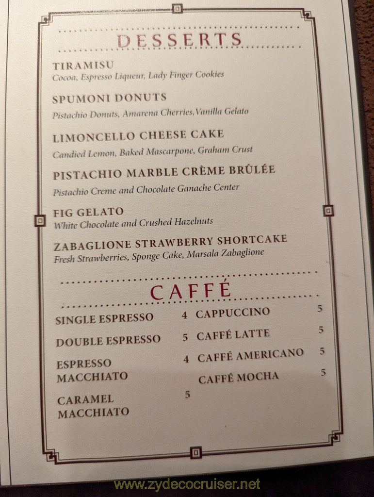 024: Celebrity Infinity Antarctica Cruise, Tuscan Grille, Menu