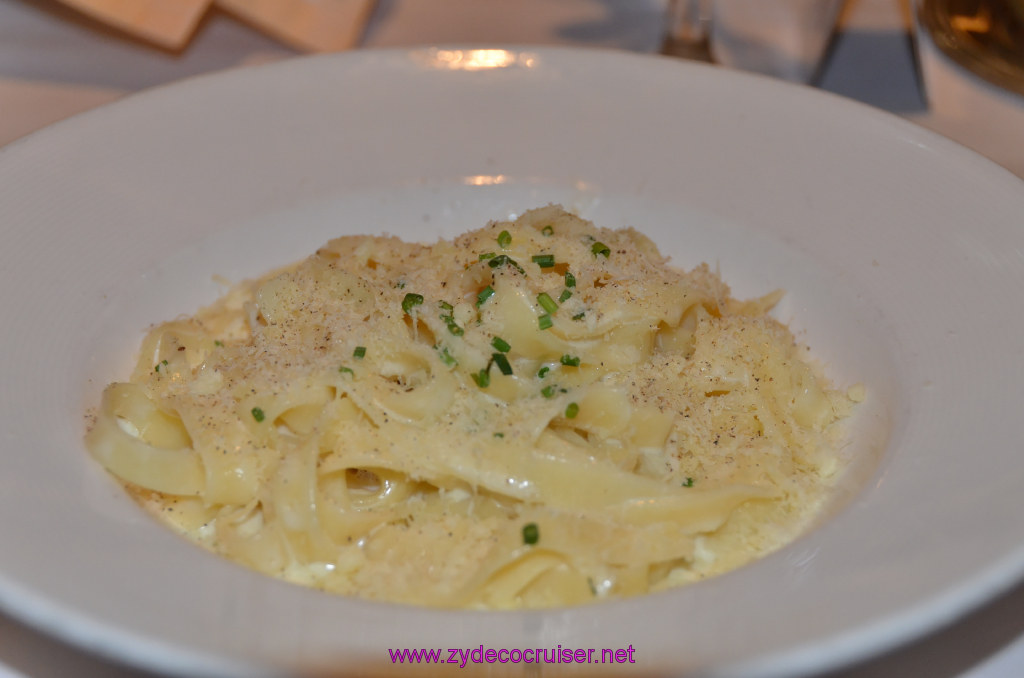 009: Golden Princess Coastal Cruise, MDR Dinner, Fettuccine Alfredo, Starter. Crisp Parmesan Basket is only included in main course size.