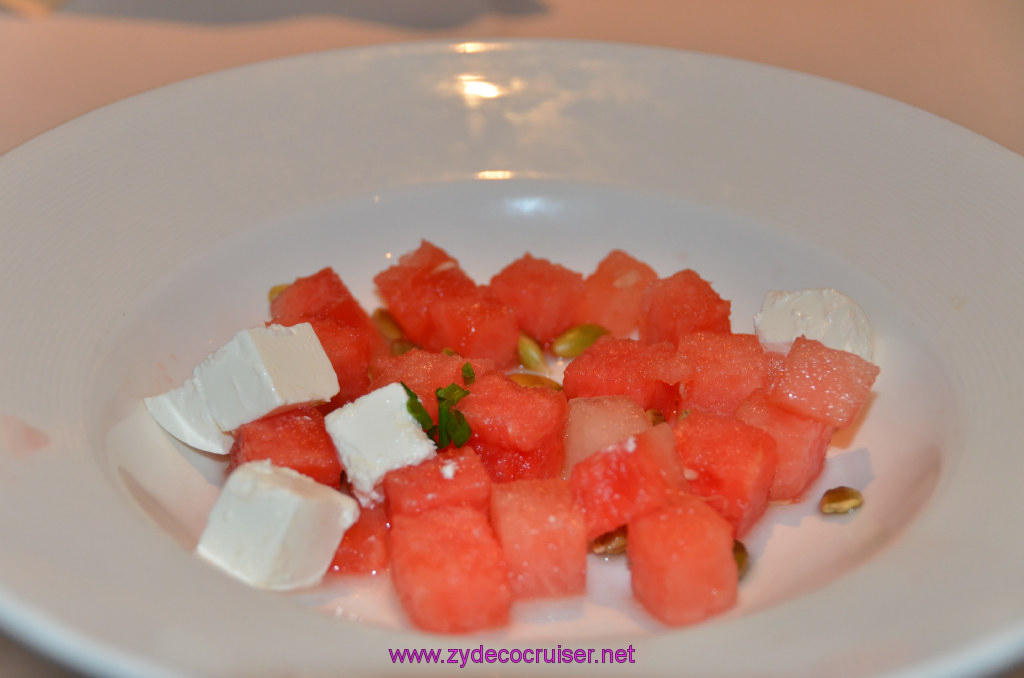 022: Golden Princess Coastal Cruise, MDR Dinner, Watermelon and Feta Cheese, 