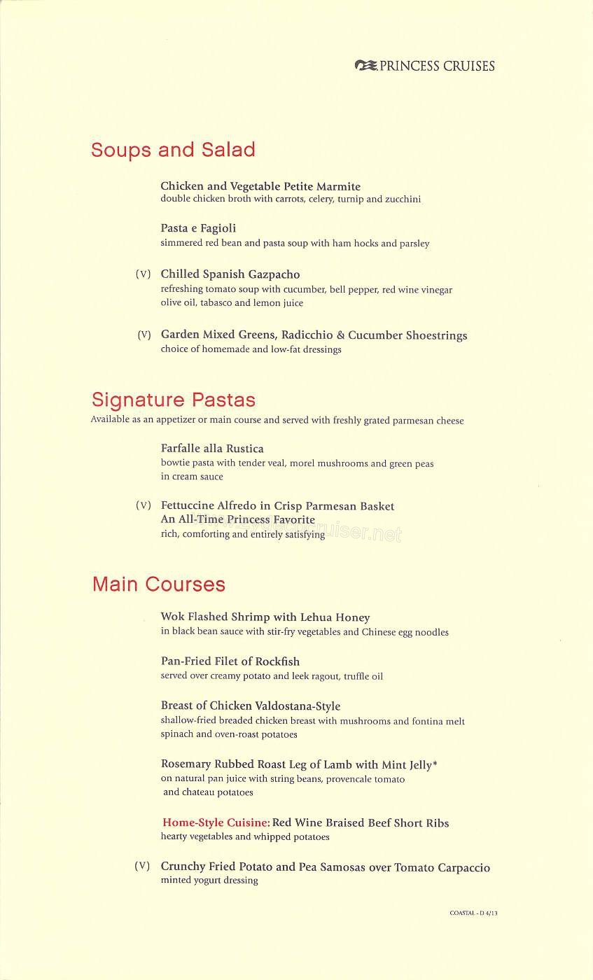 033: Golden Princess Coastal Cruise, MDR Dinner, Dinner Menu 3, Page 2