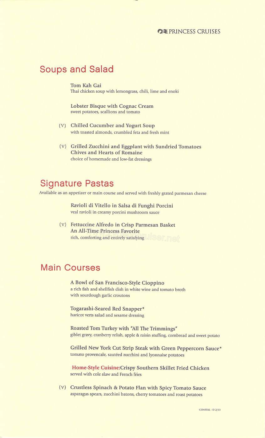 042: Golden Princess Coastal Cruise, MDR Dinner, Dinner Menu 4, Page 2