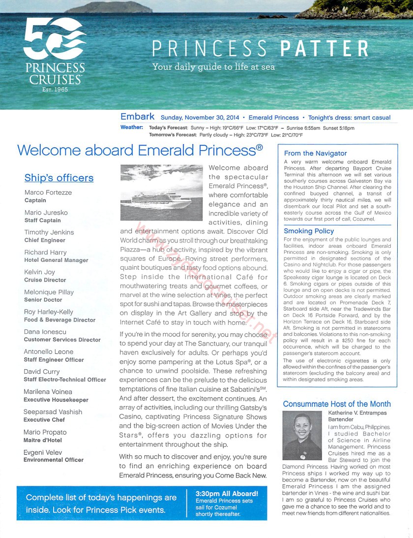 Emerald Princess Patter, Day 1, Page 1