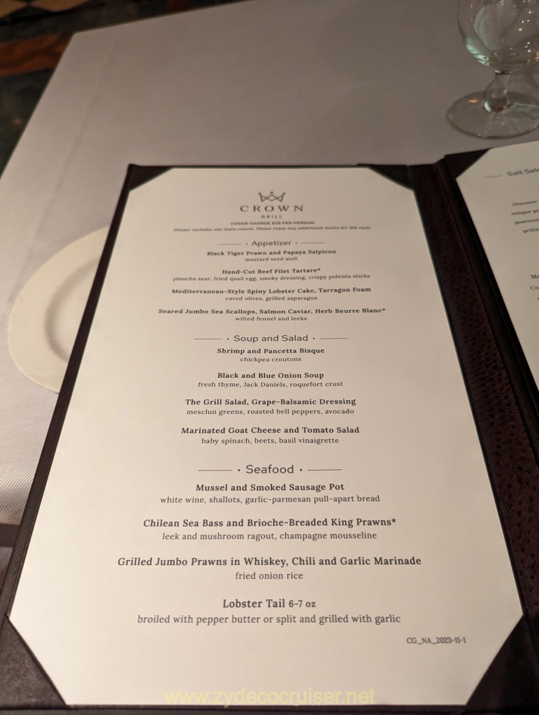 001: Regal Princess, Crown Grill, Starter Menu