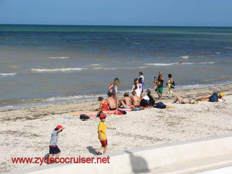 063: Carnival Fantasy, Progreso, MX, Double Decker Bus Tour, beach. You can just plop down on a towel if you wish.