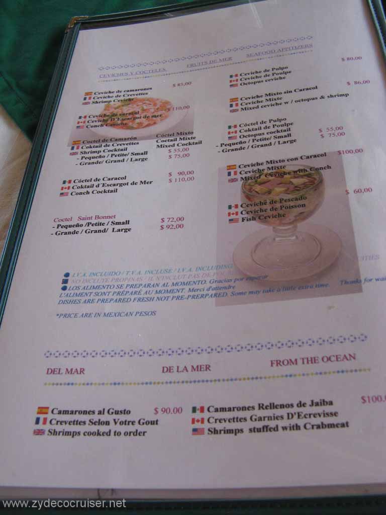 098: Carnival Fantasy, Progreso, MX, Le Saint Bonnet Menu 8