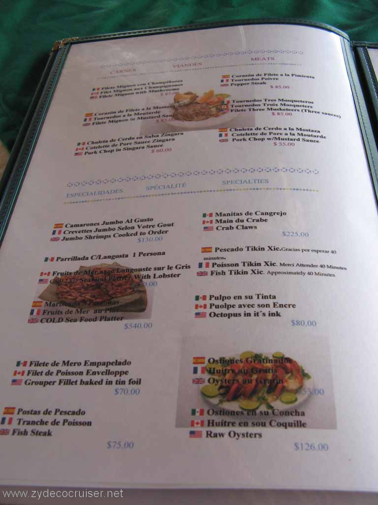 099: Carnival Fantasy, Progreso, MX, Le Saint Bonnet Menu 9