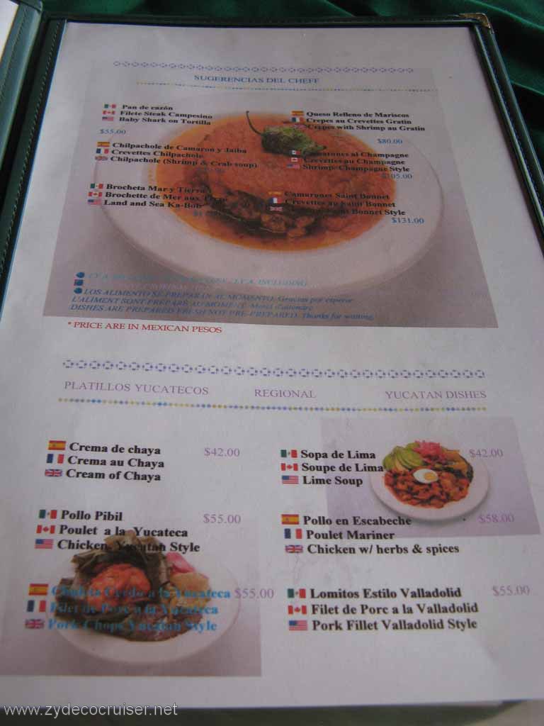 100: Carnival Fantasy, Progreso, MX, Le Saint Bonnet Menu 10