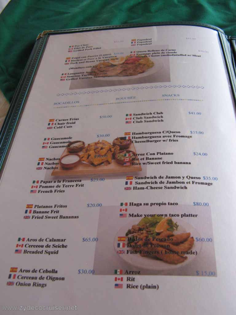 101: Carnival Fantasy, Progreso, MX, Le Saint Bonnet Menu 11