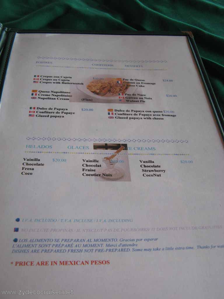 102: Carnival Fantasy, Progreso, MX, Le Saint Bonnet Menu 12