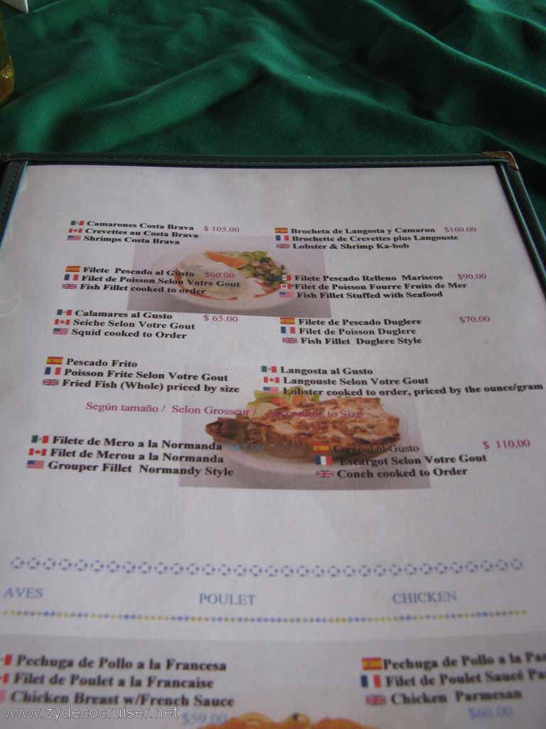 103: Carnival Fantasy, Progreso, MX, Le Saint Bonnet Menu 13