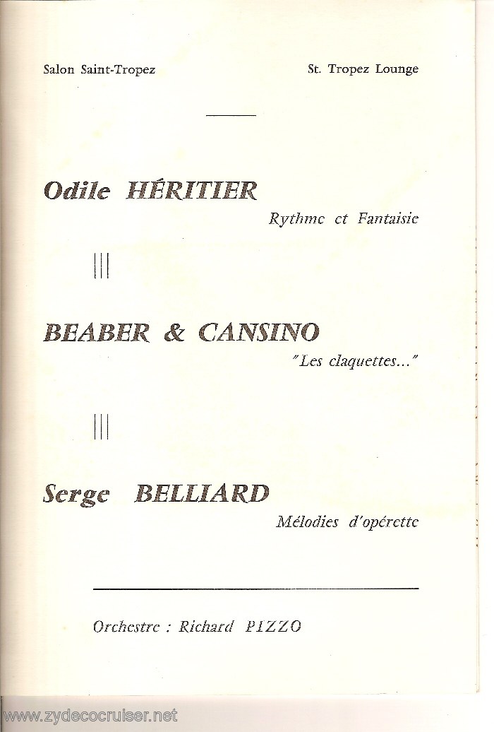 SS France, French Line, Program, Gala Soiree, Pg 3, September 10, 1974