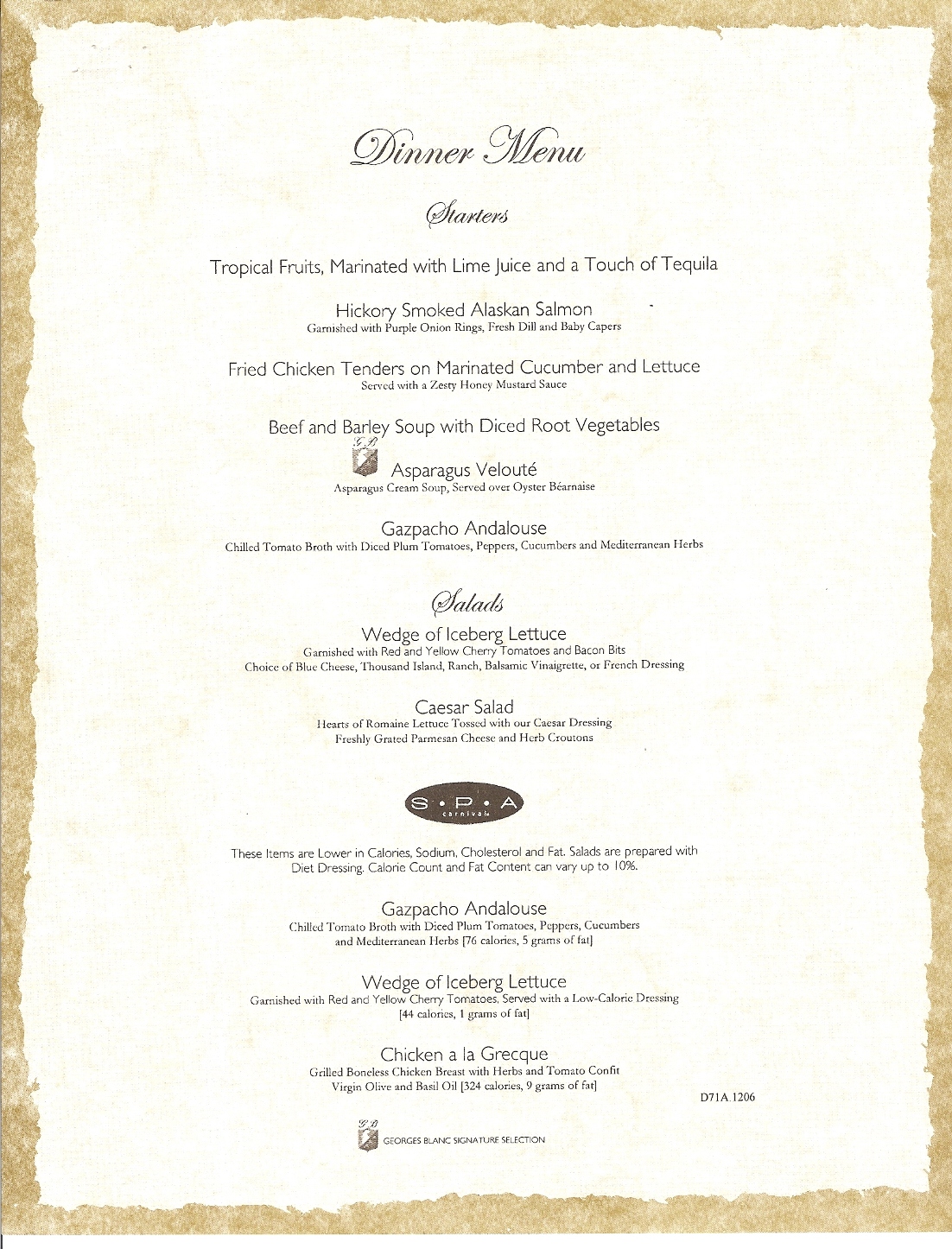 Carnival Freedom Menus