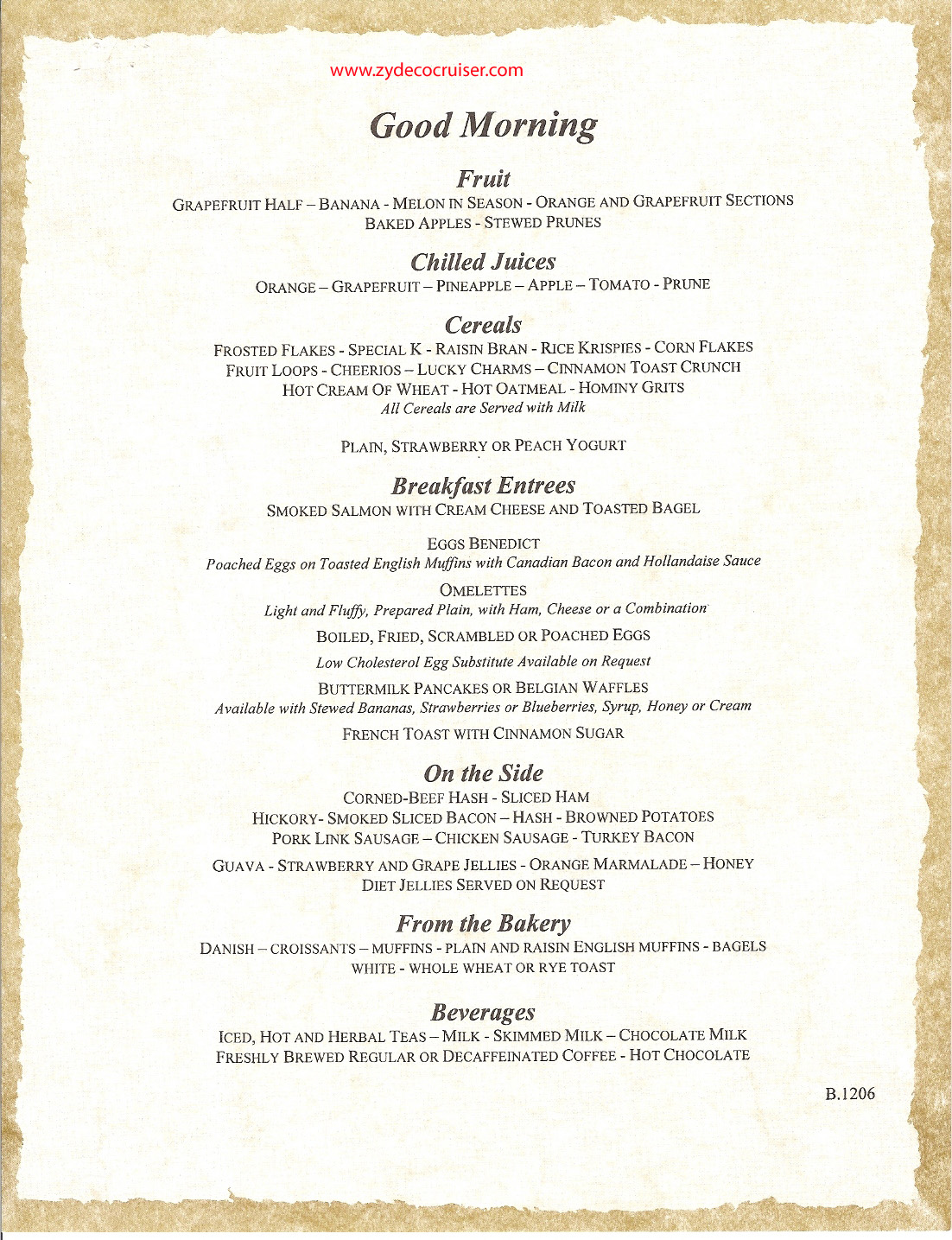 Carnival Freedom Menus