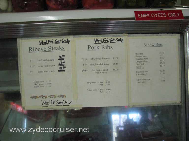 009: Moon's Grocery and Deli, Homer, LA - Menu - Ribeye Steaks, Pork Ribs, Sandwiches