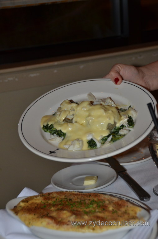 019: Baton Rouge Trip, March, 2011, Galatoire's Bistro, Crabmeat Sardou sliding onto Crabmeat au Gratin