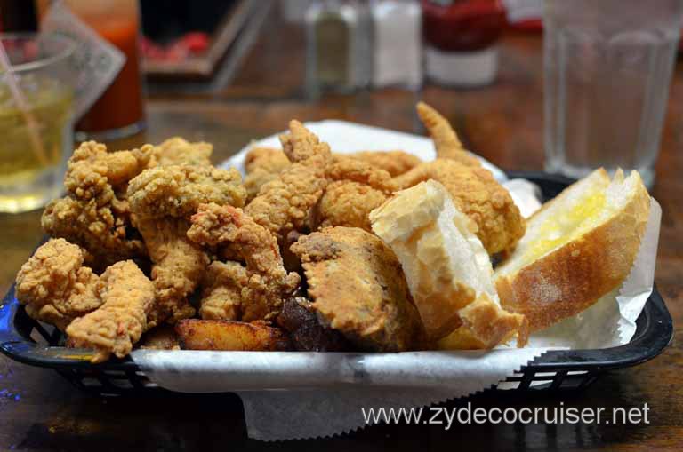 005: Kenner, LA, November, 2010, Harbor Seafood, Seafood Combo Basket, includes salad or cole slaw, shrimp, oysters, catfish, stuffed crab, and bread. Yum