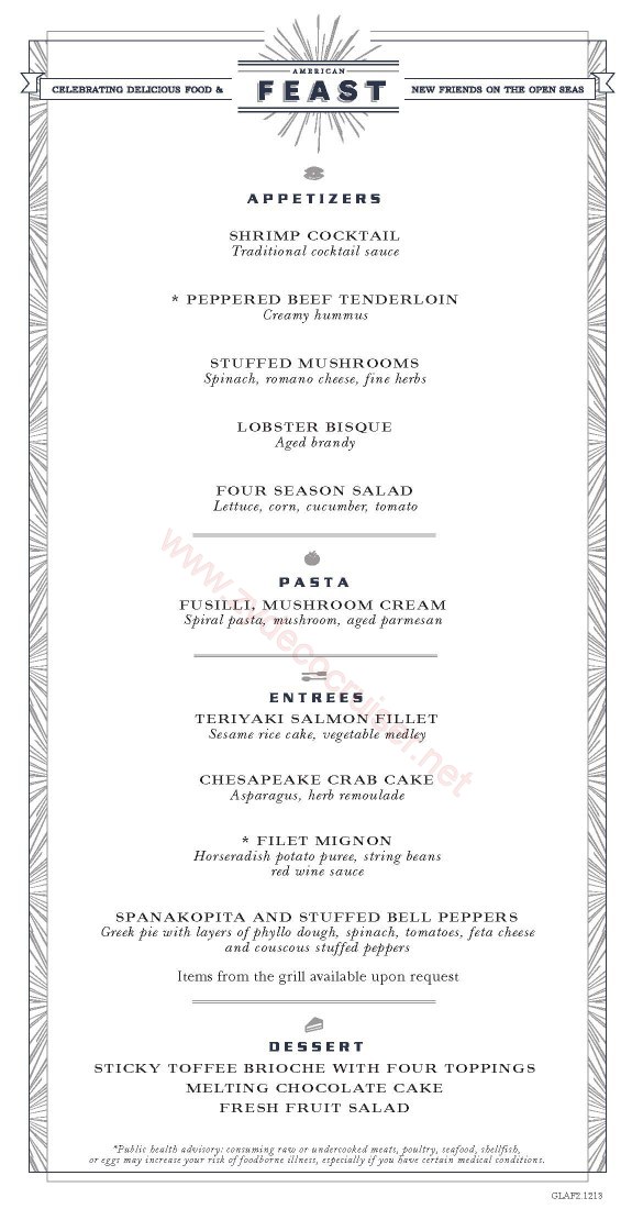 Carnival Glory Eastern American Feast 1 Menu