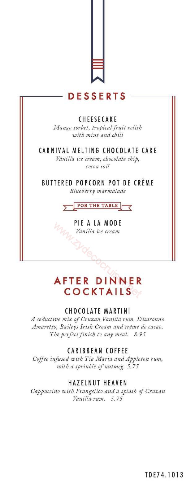 Carnival Cruise American Table Dessert Menu 4