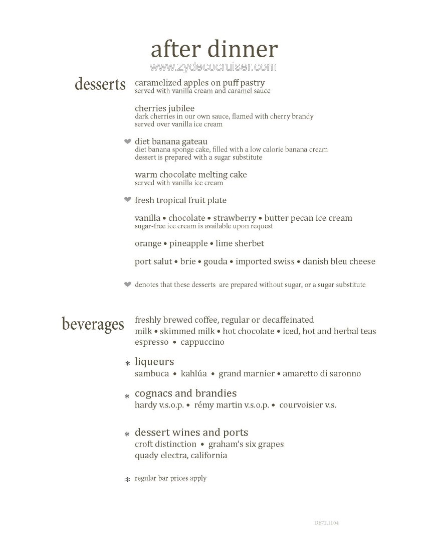 Carnival Conquest MDR Dessert Menu 2