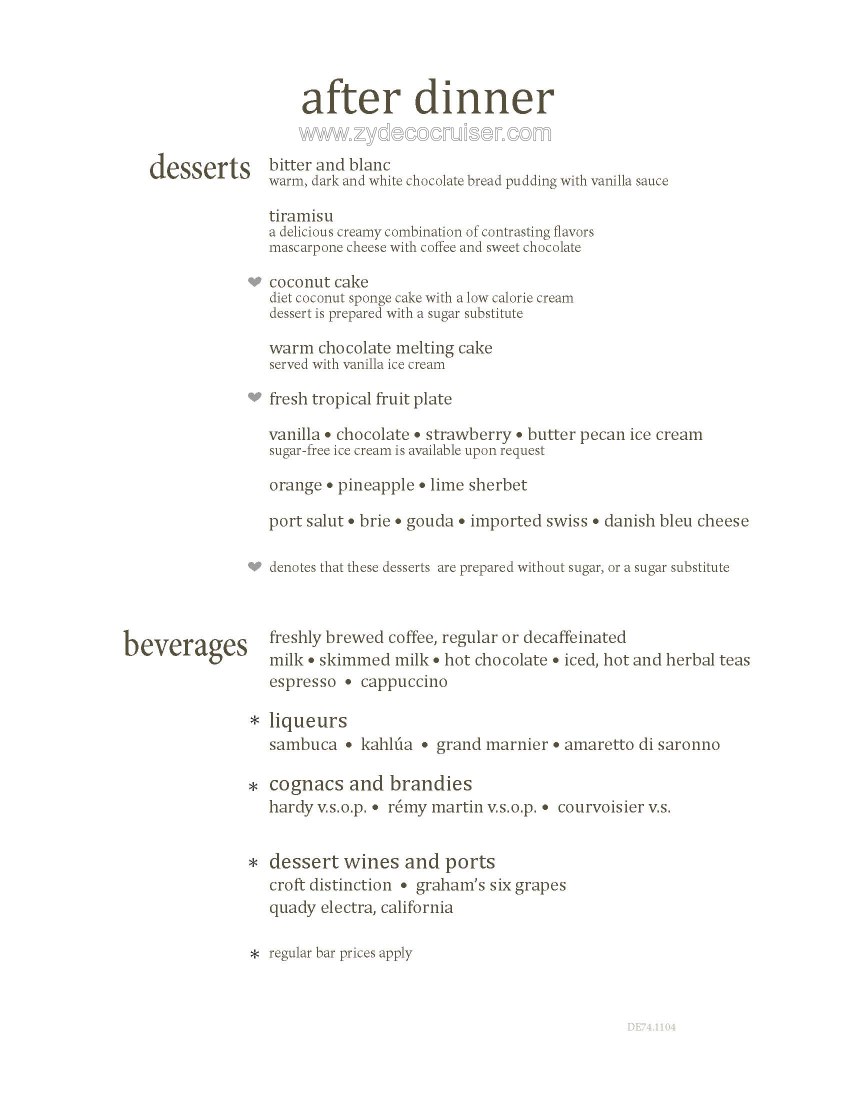 Carnival Conquest MDR Dessert Menu 4