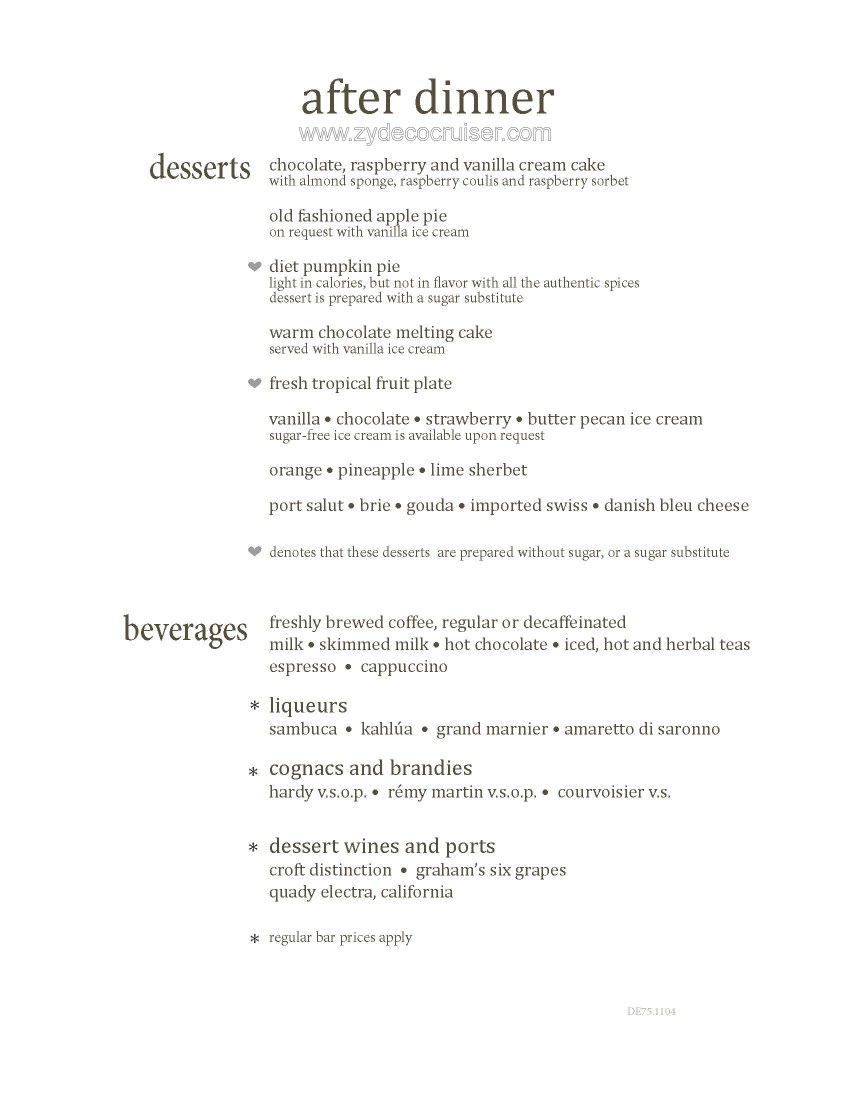 Carnival Conquest MDR Dessert Menu 6