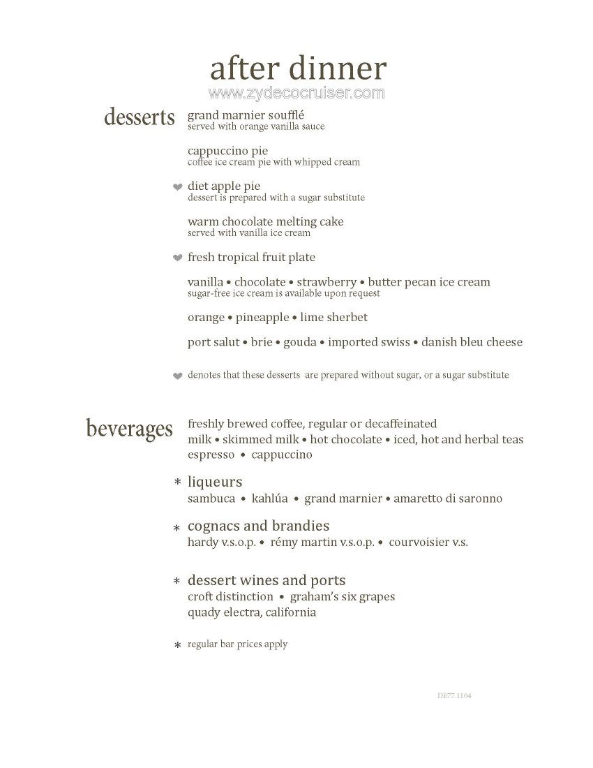 Carnival Conquest MDR Dessert Menu 7