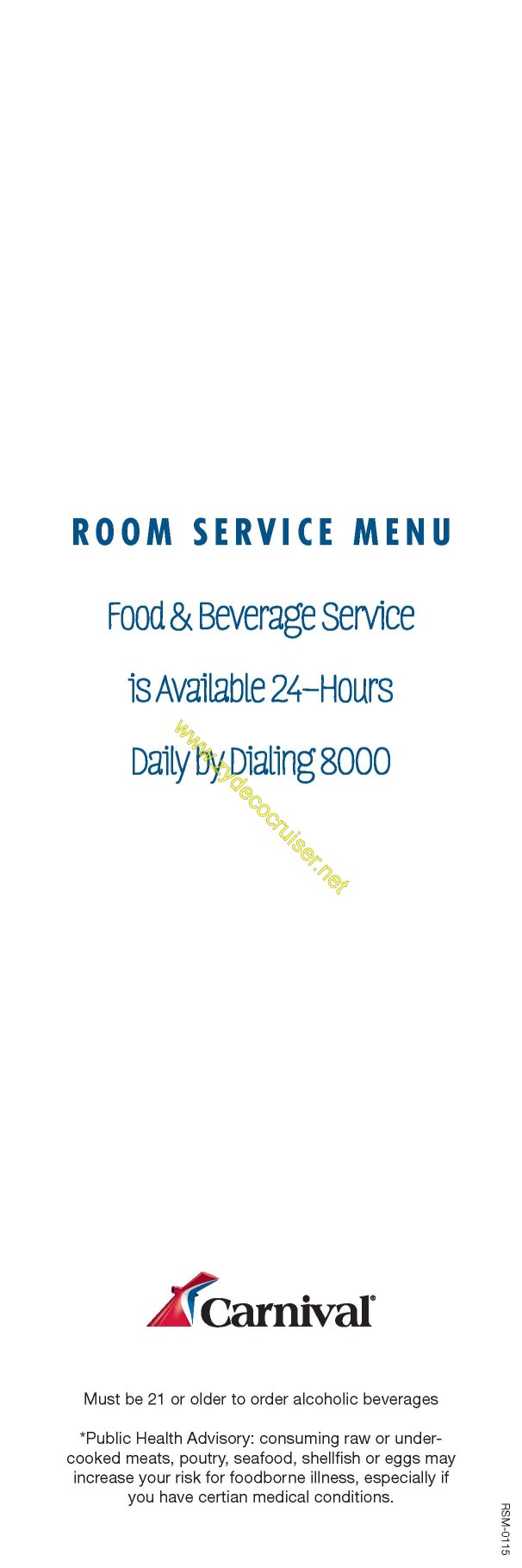 Carnival Cruise Room Service Menu - No Sushi - Page 8