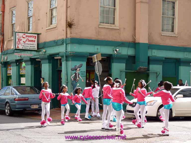 121: Some parade people practicing outside of Country Flame Restaurant, New Orleans, LA