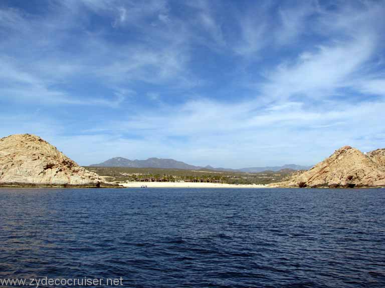 Our snorkel beach coming up... Santa Maria Cove, Cabo San Lucas