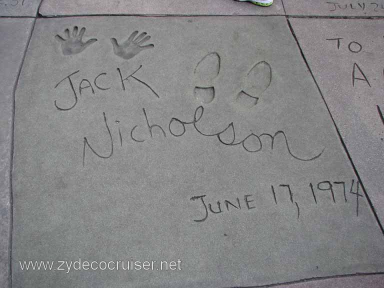 109: Carnival Pride, Long Beach, Sunseeker Hollywood/Los Angeles & the Beaches Tour: Grauman's Chinese Theatre, Jack Nicholson prints