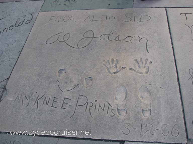 116: Carnival Pride, Long Beach, Sunseeker Hollywood/Los Angeles & the Beaches Tour: Grauman's Chinese Theatre, Al Jolson prints