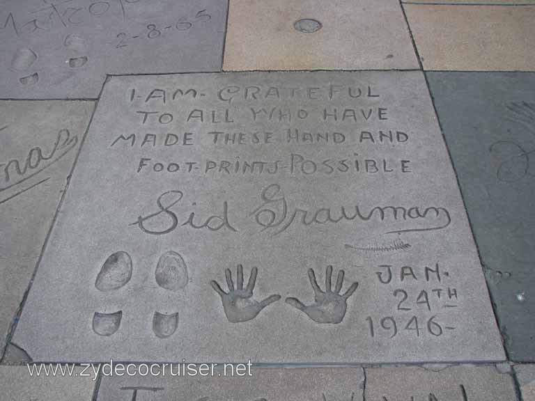 130: Carnival Pride, Long Beach, Sunseeker Hollywood/Los Angeles & the Beaches Tour: Grauman's Chinese Theatre, Sid Grauman prints