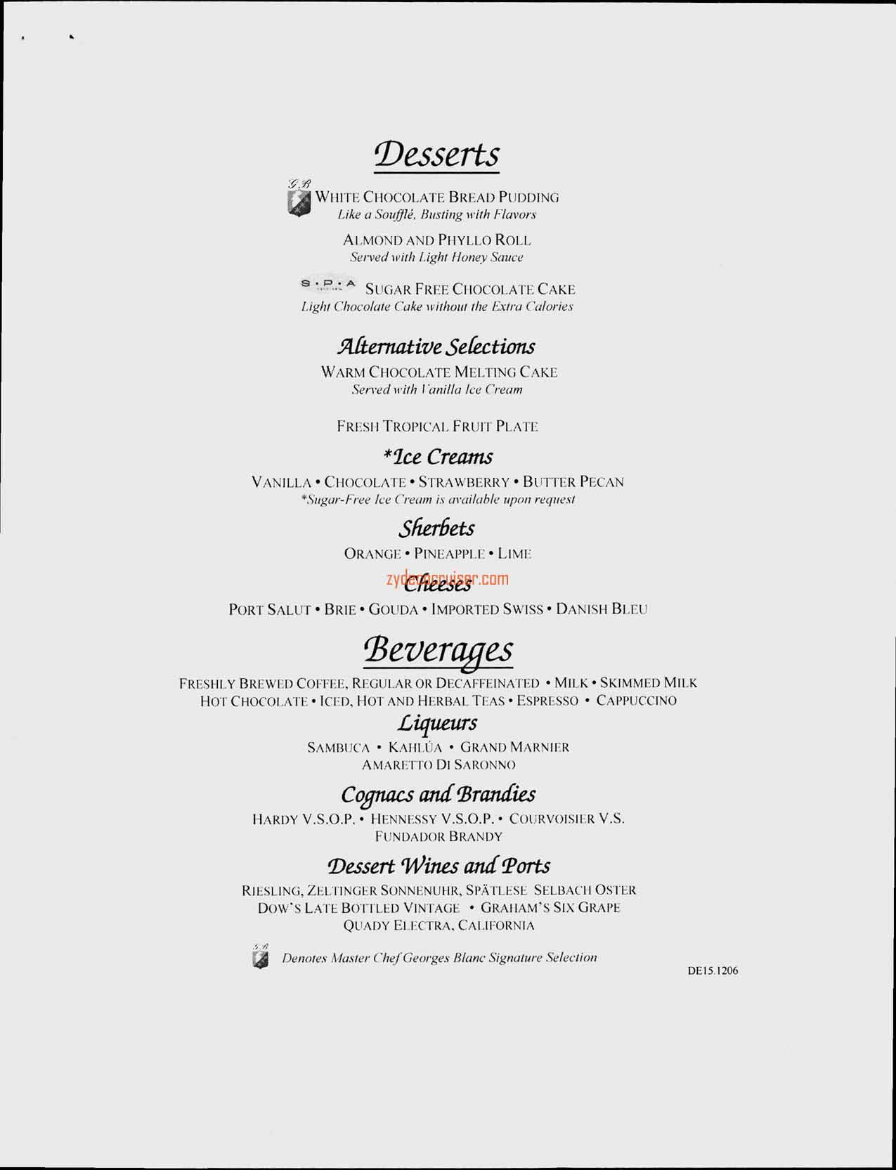 Dinner Menu, Day 4, Dessert, Carnival Splendor Inaugural