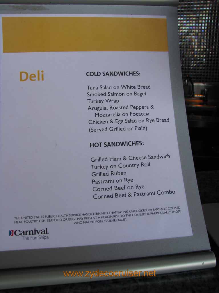 189: Carnival Splendor, South America Cruise, Buenos Aires, Deli Menu