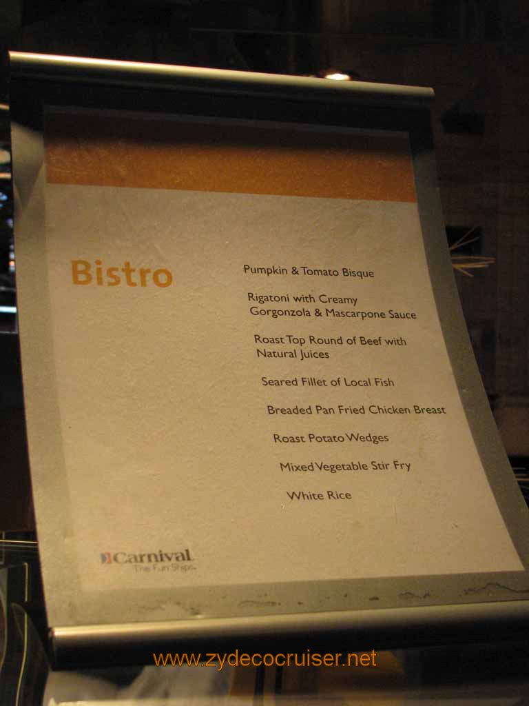 272: Carnival Splendor, South America Cruise, Buenos Aires, Lido Bistro Menu