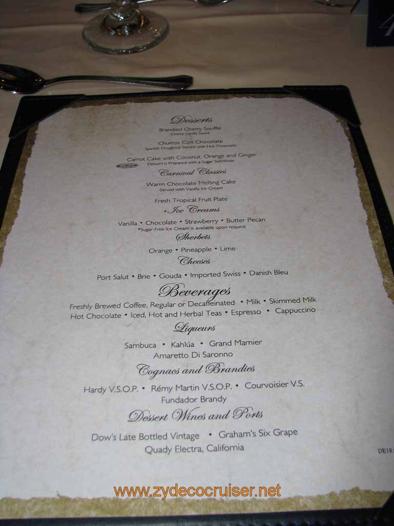 310: Carnival Splendor, South America Cruise, Buenos Aires,  MDR Dinner, Dessert Menu, 