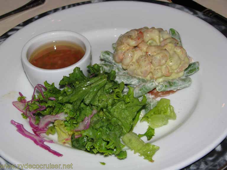 Cured Greenland Shrimps on Green Bean and Roma Tomatoes, Carnival Splendor