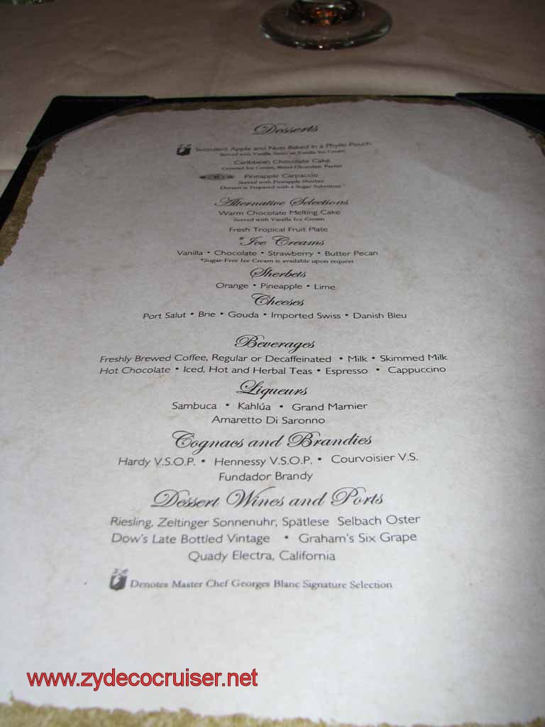 185: Carnival Splendor, Montevideo - MDR Dessert Menu