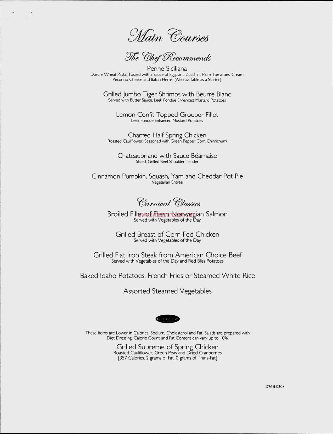 Dinner Menu, Day 5, Page 2, Carnival Freedom