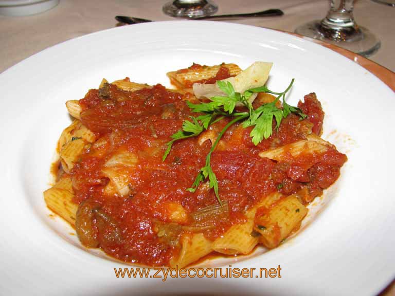 298: Carnival Splendor, Tallinn, Estonia, MDR Dinner, Penne with Artichoke Hearts and Stewed Eggplant Starter