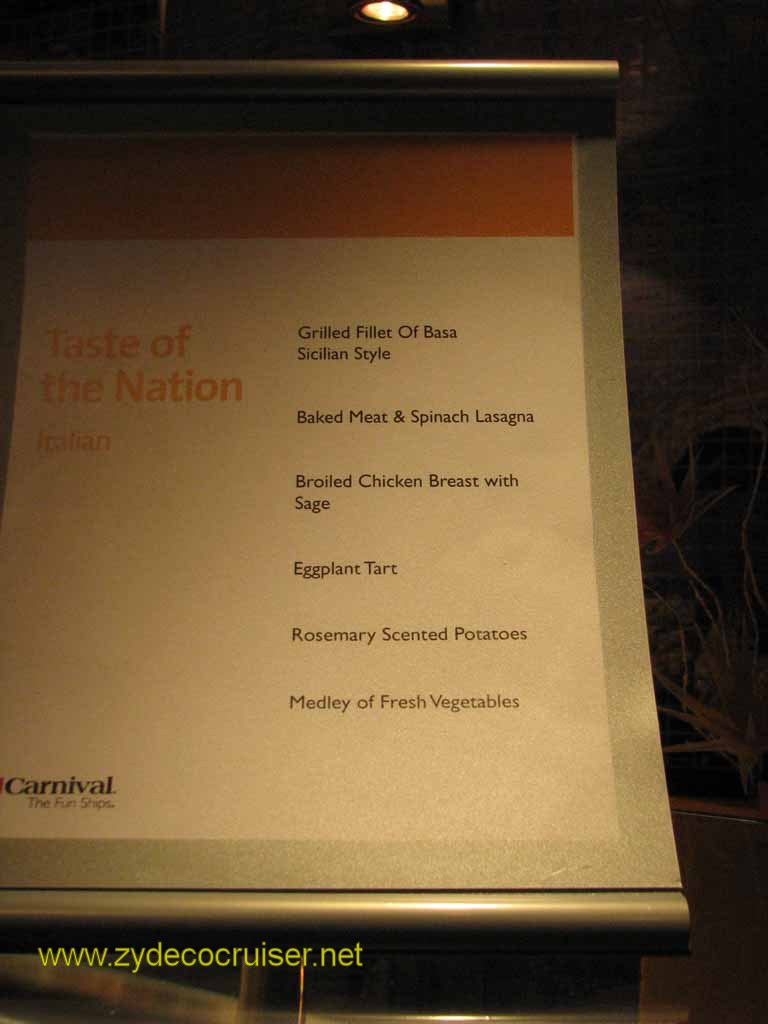 039: Carnival Splendor, 3 Day, Sea Day, Taste of the Nation Menu, Italian