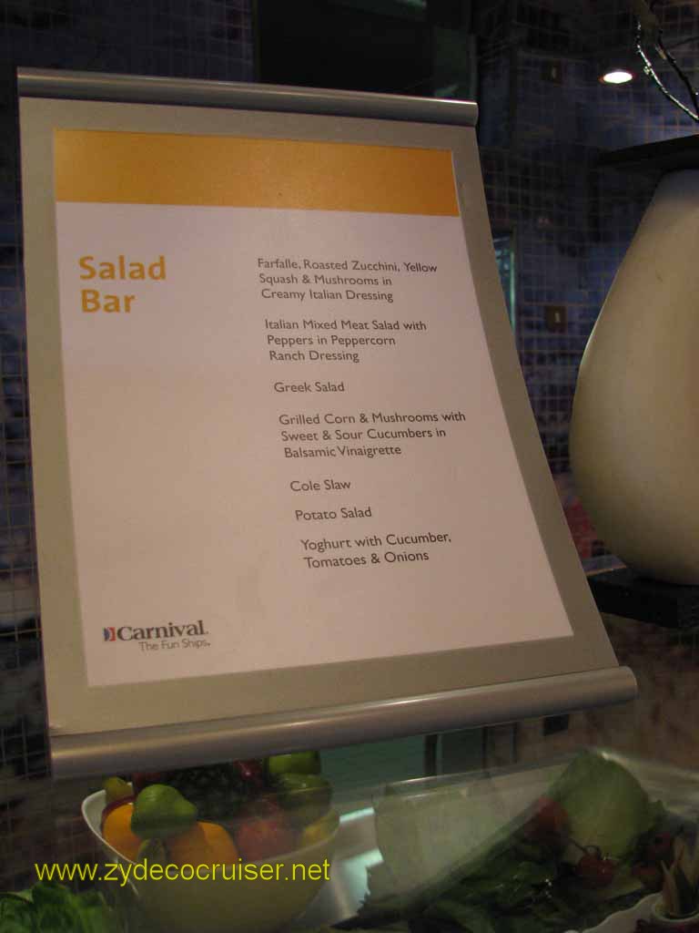 045: Carnival Splendor, 3 Day, Sea Day, Salad Bar Menu, 